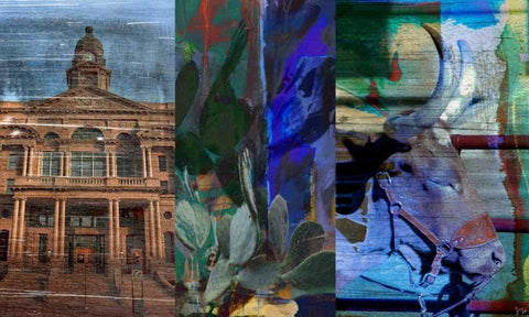 Texas Steer Collage White Modern Wood Framed Art Print with Double Matting by Jasper, Sisa