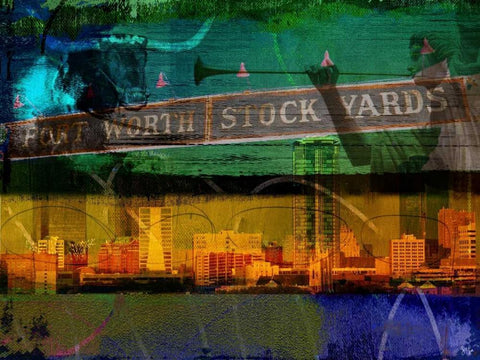 Ft. Worth Collage White Modern Wood Framed Art Print with Double Matting by Jasper, Sisa