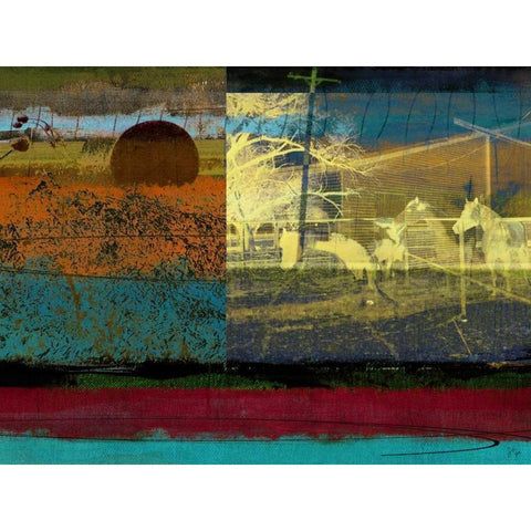 Horse and Hay Collage Black Modern Wood Framed Art Print by Jasper, Sisa
