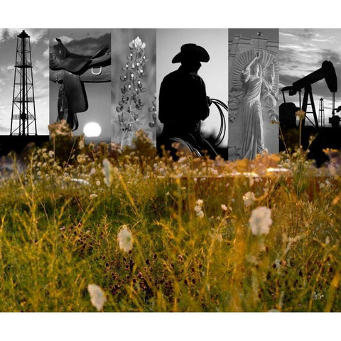 Western Collage Black Modern Wood Framed Art Print with Double Matting by Jasper, Sisa