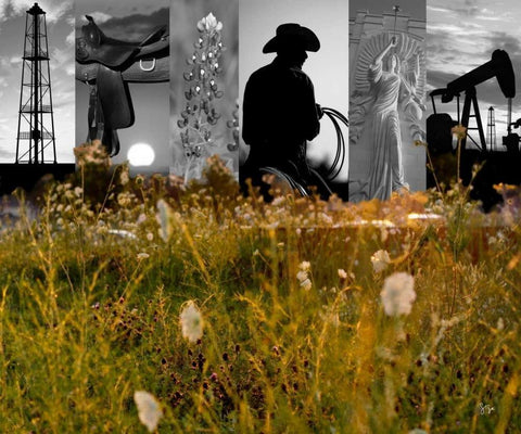 Western Collage Black Ornate Wood Framed Art Print with Double Matting by Jasper, Sisa