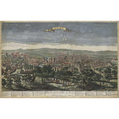 Birds Eye View of Rome Gold Ornate Wood Framed Art Print with Double Matting by Williamsburg