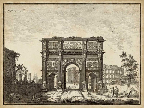 Roman Antiquities I White Modern Wood Framed Art Print with Double Matting by Unknown