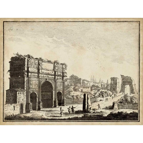 Roman Antiquities II Gold Ornate Wood Framed Art Print with Double Matting by Unknown