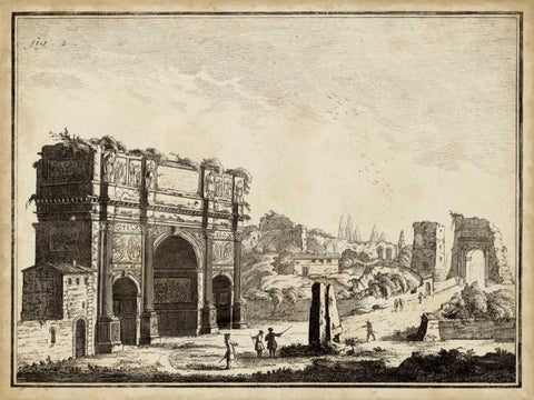 Roman Antiquities II Black Ornate Wood Framed Art Print with Double Matting by Unknown