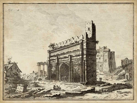 Roman Antiquities IV Black Ornate Wood Framed Art Print with Double Matting by Unknown