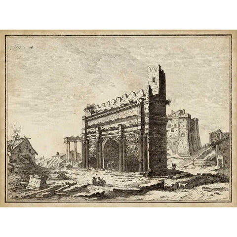 Roman Antiquities IV Black Modern Wood Framed Art Print with Double Matting by Unknown