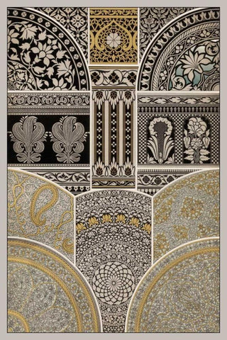 Ornament in Gold and Silver I Black Ornate Wood Framed Art Print with Double Matting by Vision Studio