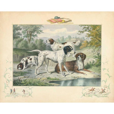 A Group of Spaniels Black Modern Wood Framed Art Print with Double Matting by Unknown