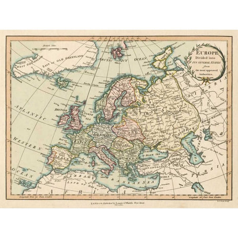 Historic Map of Europe Gold Ornate Wood Framed Art Print with Double Matting by Laurie and White