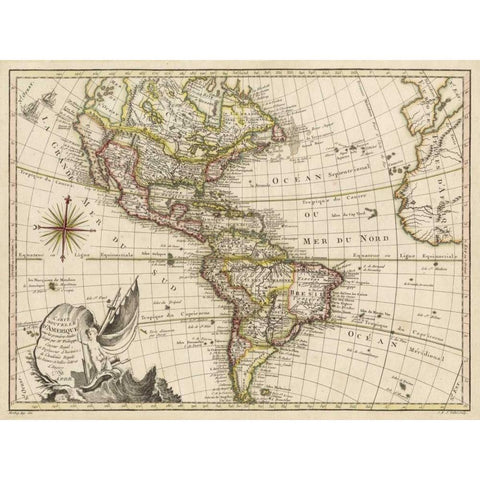 A New Map of America - 1769 Gold Ornate Wood Framed Art Print with Double Matting by Vallet