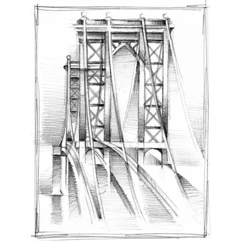 Art Deco Bridge Study I Black Modern Wood Framed Art Print with Double Matting by Harper, Ethan