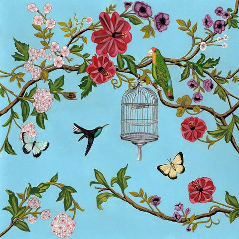 Bird Song Chinoiserie I Black Modern Wood Framed Art Print with Double Matting by McCavitt, Naomi