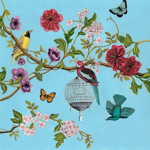 Bird Song Chinoiserie II Black Modern Wood Framed Art Print by McCavitt, Naomi