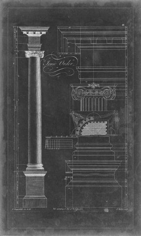 Ionic Order Blueprint White Modern Wood Framed Art Print with Double Matting by Chippendale, Thomas