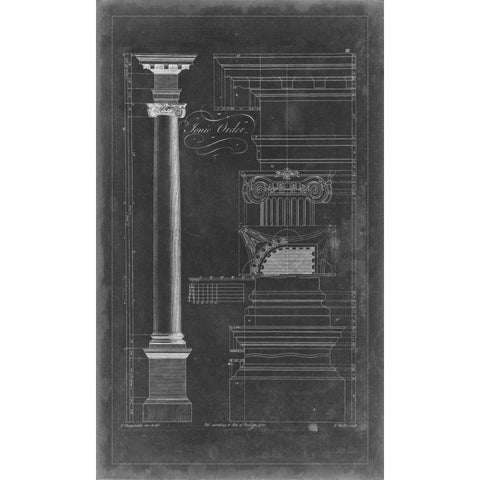Ionic Order Blueprint Black Modern Wood Framed Art Print by Chippendale, Thomas