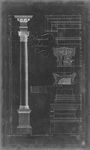 Composite Order Blueprint White Modern Wood Framed Art Print with Double Matting by Chippendale, Thomas