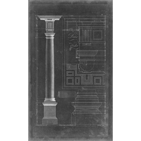 Doric Order Blueprint Gold Ornate Wood Framed Art Print with Double Matting by Chippendale, Thomas