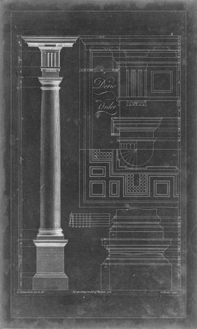 Doric Order Blueprint White Modern Wood Framed Art Print with Double Matting by Chippendale, Thomas