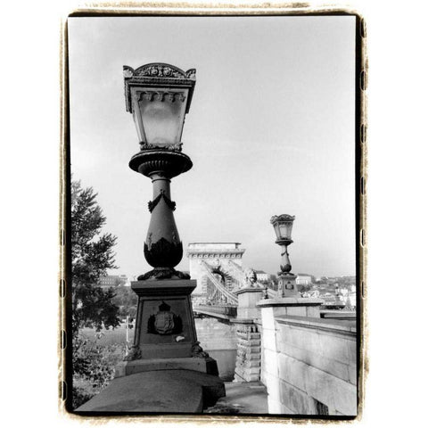 Chain Bridge over the Danube River Black Modern Wood Framed Art Print with Double Matting by DeNardo, Laura