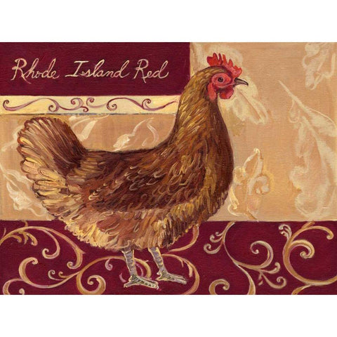 Rustic Roosters III Gold Ornate Wood Framed Art Print with Double Matting by Kasun, Theresa