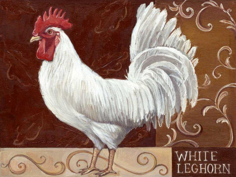 Rustic Roosters IV White Modern Wood Framed Art Print with Double Matting by Kasun, Theresa