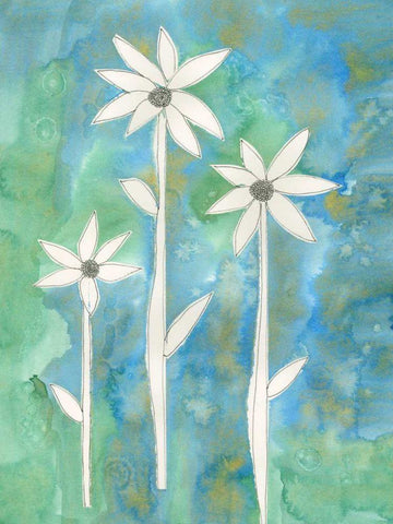 Dainty Daisies I White Modern Wood Framed Art Print with Double Matting by Ludwig, Alicia