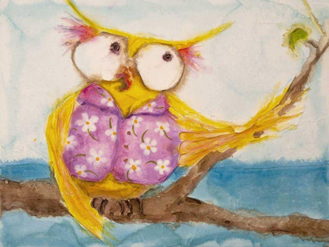 Mr. Hoo in Paradise White Modern Wood Framed Art Print with Double Matting by Quin, Marabeth