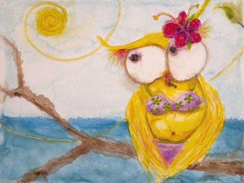 Ms. Hoo in Paradise White Modern Wood Framed Art Print with Double Matting by Quin, Marabeth