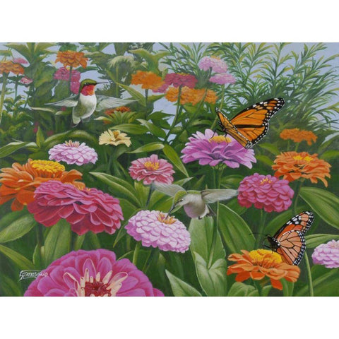 Zinnia Bouquet White Modern Wood Framed Art Print by Szatkowski, Fred