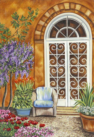 Tuscan Veranda I White Modern Wood Framed Art Print with Double Matting by Vitaletti, Carolee