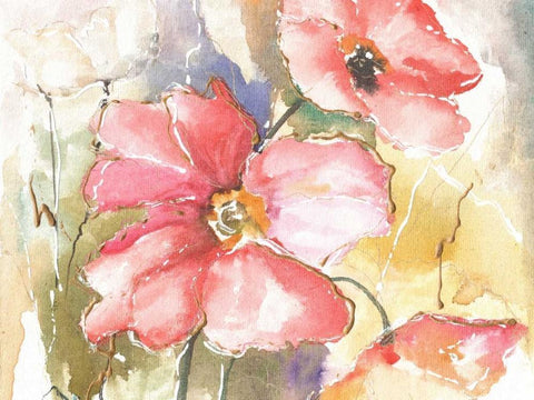 Soft Poppies I White Modern Wood Framed Art Print with Double Matting by Herrera, Leticia