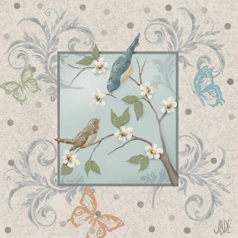Whimsical Birds I Gold Ornate Wood Framed Art Print with Double Matting by Reynolds, Jade