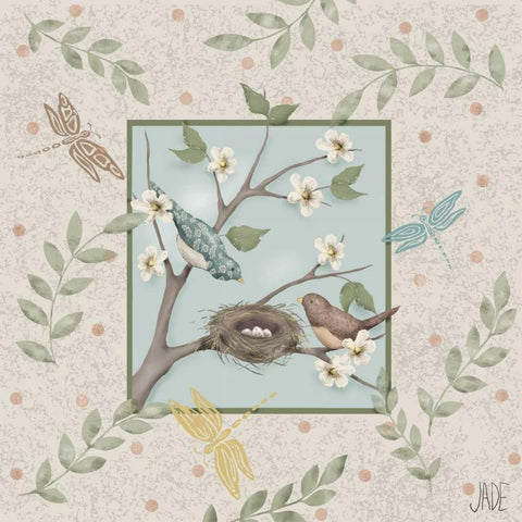 Whimsical Birds II Black Modern Wood Framed Art Print with Double Matting by Reynolds, Jade
