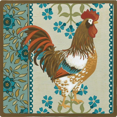 Cottage Rooster I White Modern Wood Framed Art Print with Double Matting by Vess, June Erica