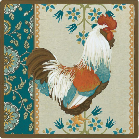 Cottage Rooster II Gold Ornate Wood Framed Art Print with Double Matting by Vess, June Erica