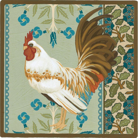 Cottage Rooster III Gold Ornate Wood Framed Art Print with Double Matting by Vess, June Erica