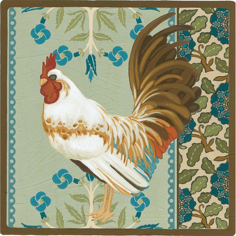 Cottage Rooster III White Modern Wood Framed Art Print with Double Matting by Vess, June Erica