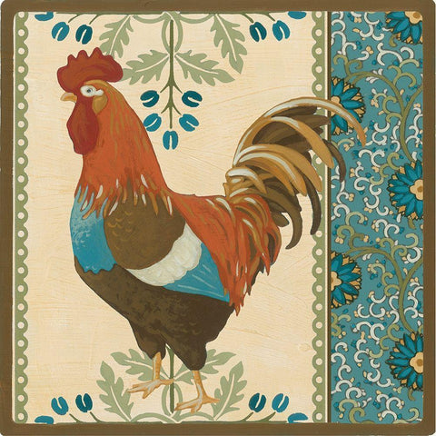 Cottage Rooster V Gold Ornate Wood Framed Art Print with Double Matting by Vess, June Erica