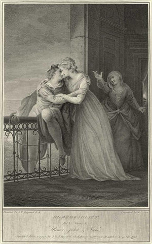 Romeo and Juliet White Modern Wood Framed Art Print with Double Matting by Unknown