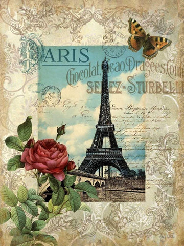 Eternal Paris Black Ornate Wood Framed Art Print with Double Matting by White, Abby