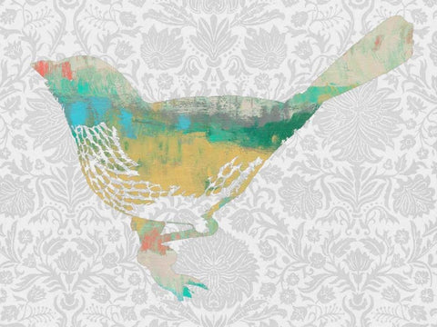 Patterned Bird I White Modern Wood Framed Art Print with Double Matting by Goldberger, Jennifer