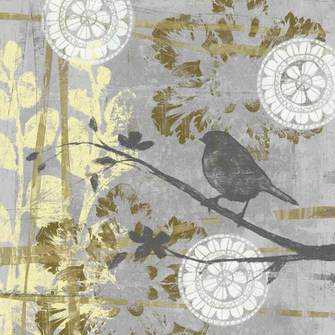 Serene Bird and Branch I Black Ornate Wood Framed Art Print with Double Matting by Goldberger, Jennifer