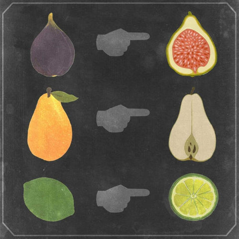 Blackboard Fruit I Black Modern Wood Framed Art Print with Double Matting by Vision Studio