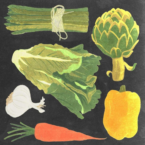 Blackboard Veggies IV Black Modern Wood Framed Art Print with Double Matting by Vision Studio