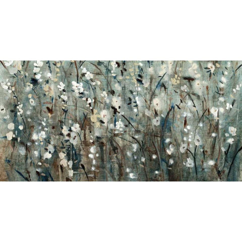 White Blooms with Navy II White Modern Wood Framed Art Print by OToole, Tim