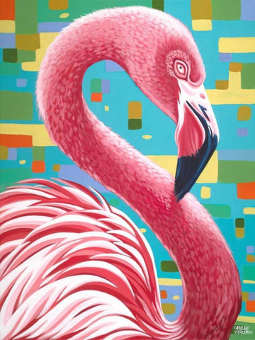 Fabulous Flamingos I White Modern Wood Framed Art Print with Double Matting by Vitaletti, Carolee