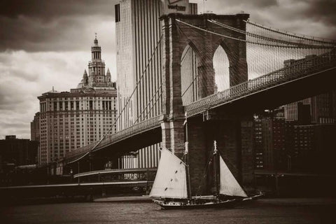 The Sailboat and the Bridge Black Ornate Wood Framed Art Print with Double Matting by Brooknam, John