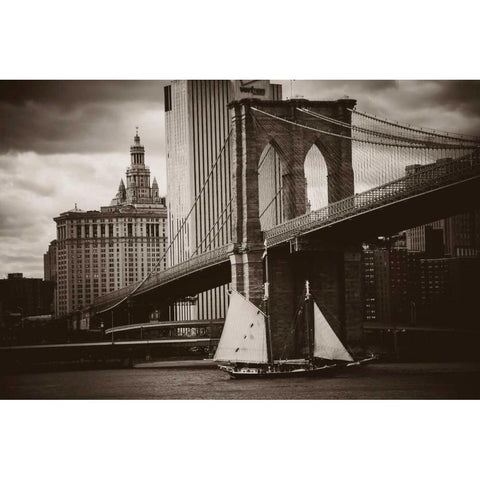 The Sailboat and the Bridge Black Modern Wood Framed Art Print with Double Matting by Brooknam, John