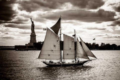 The Clipper and the Liberty White Modern Wood Framed Art Print with Double Matting by Brooknam, John